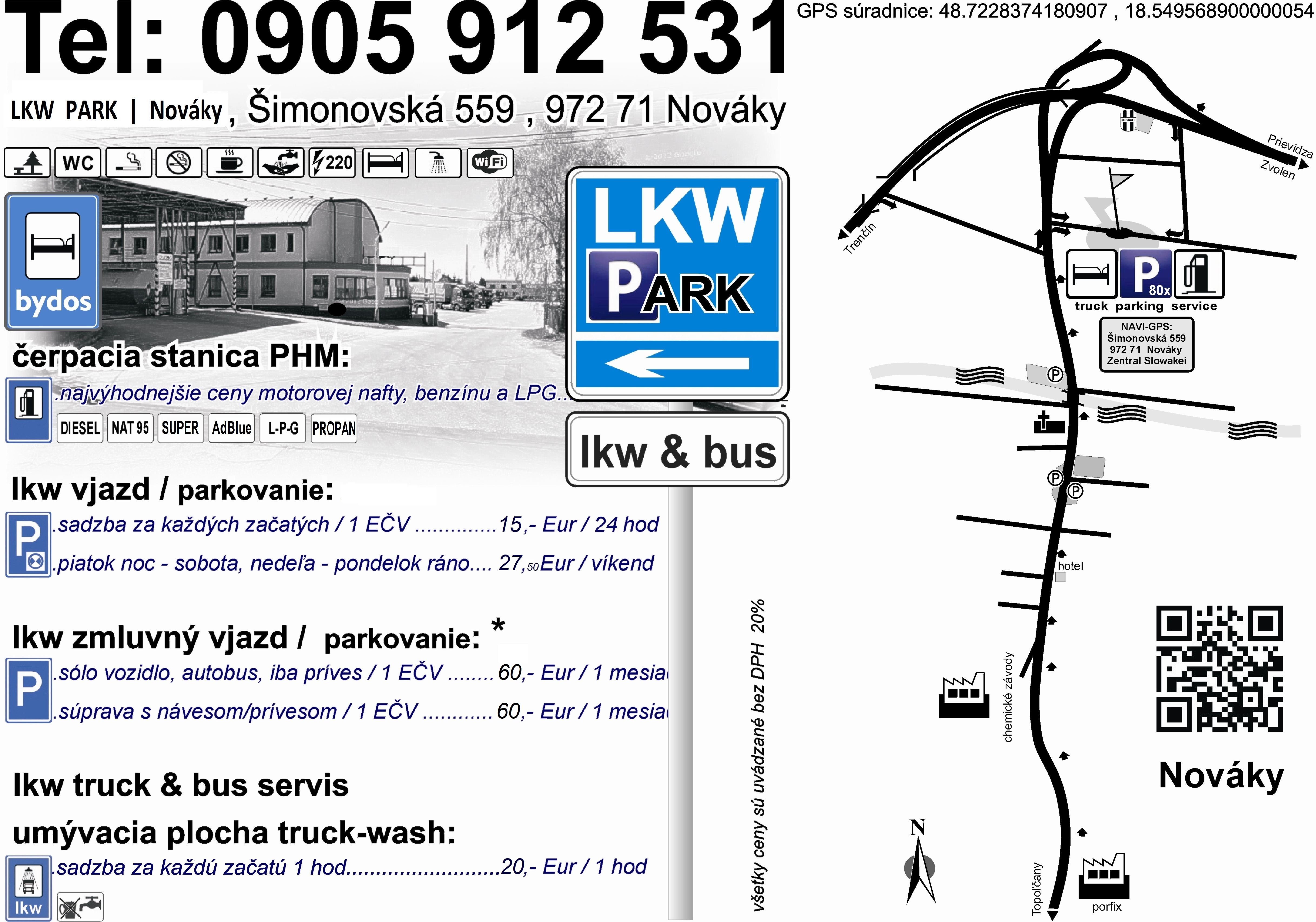 t.i.r. diesel premium C55, čerpacia stanica AdBlue a najbližšie truck parkovanie centrum Nováky | LKW PARK